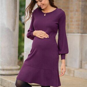 Seraphine Plum Blouson Sleeve Maternity Nursing Dress, size 6